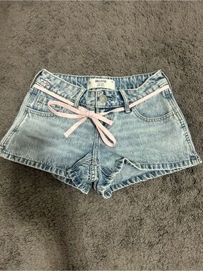 Hollister Light Wash Denim Shorts with Pink Waist Ribbon